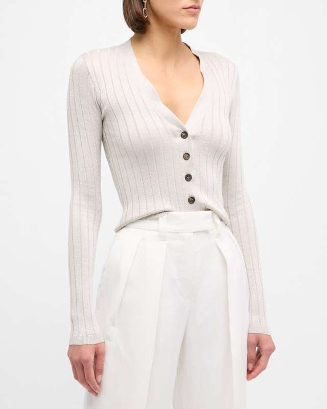 Silk Lurex Wide-Ribbed Cardigan